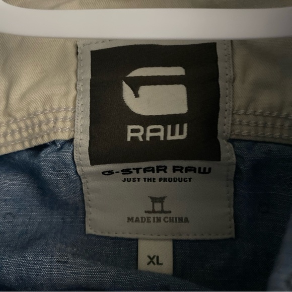 G Star Raw Denim Mens XL Casual Blue Chambray Button Down Shirt Dual Pocket - Picture 8 of 9